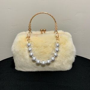 Handmade Real Rex Rabbit Fur Kisslock Top Handle bag/Crossbody & 2 Chain Styles